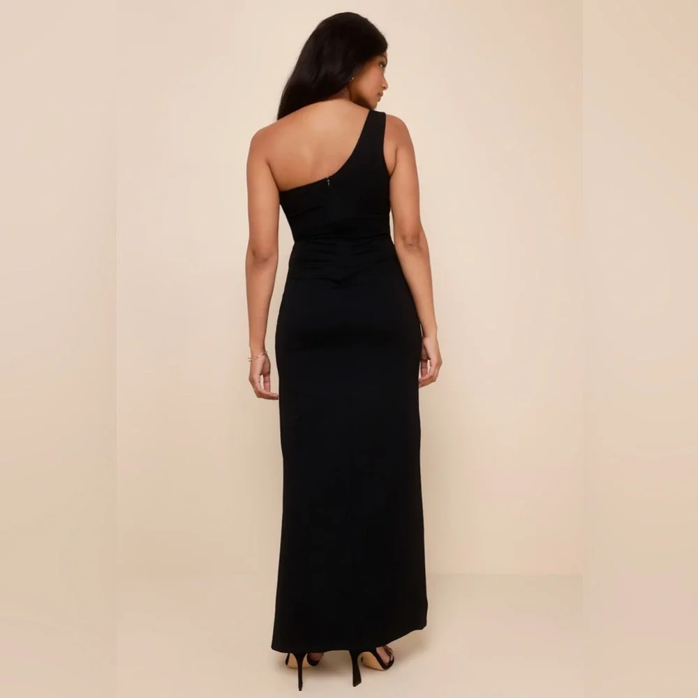 Lulus Good Times Only Classic Black One-Shoulder Maxi Dress Size Medium NWOT - Picture 9 of 11